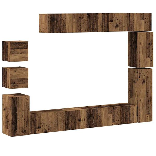 vidaXL 9 Piece TV Cabinet Set Wall-mounted Old Wood Engineered Wood