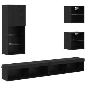vidaXL TV Wall Units with LED 5 pcs Black Oak Engineered Wood