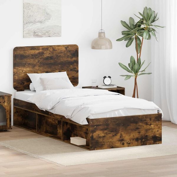 vidaXL Bed Frame Smoked Oak 100 x 200 cm Solid Pine Wood