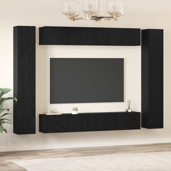 vidaXL TV Cabinet Set Wall-mounted 10 pcs Black Oak Engineered Wood