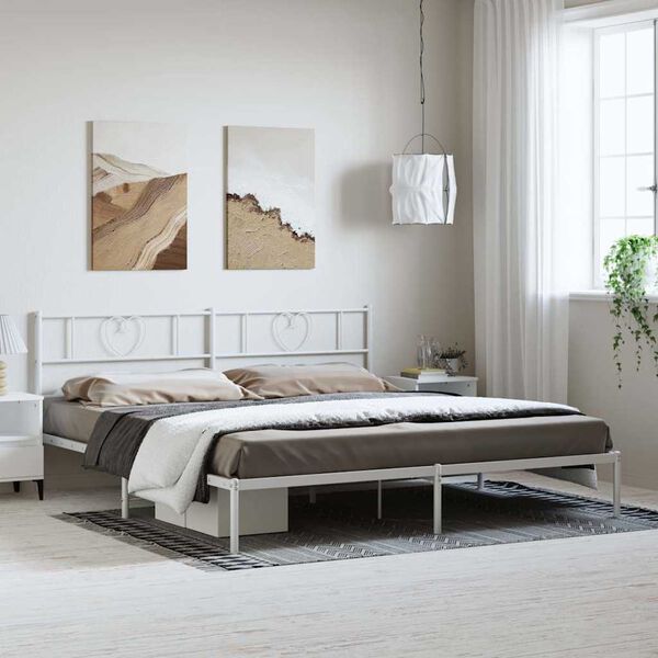 vidaXL Metal Bed Frame without Mattress with Headboard White 193x203cm