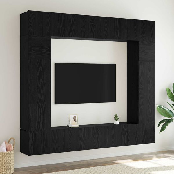 vidaXL TV Cabinet Set Wall-mounted 8 pcs Black Oak Engineered Wood