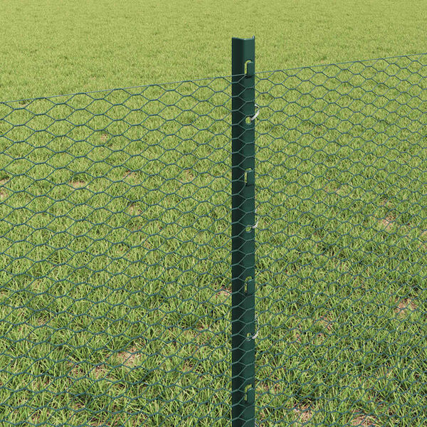 vidaXL Fence with Post Green 0.6 x 10 m Steel and PVC
