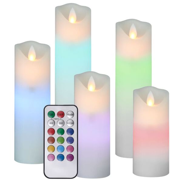 vidaXL 5 Piece Electric LED Candle Set with Remote Control Colourful