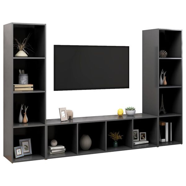 vidaXL TV Cabinets 3 pcs Grey 142.5x35x36.5 cm Engineered Wood