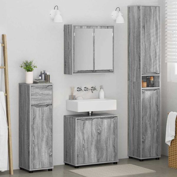 vidaXL Bathroom Furniture Set Manual 4 pcs Grey Sonoma Engineered Wood