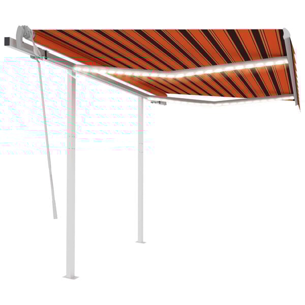 vidaXL Manual Retractable Awning with LED 3.5x2.5 m Orange and Brown