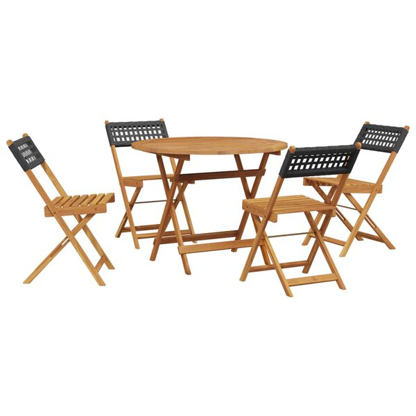 vidaXL 5 Piece Garden Dining Set Black Poly Rattan and Solid Wood