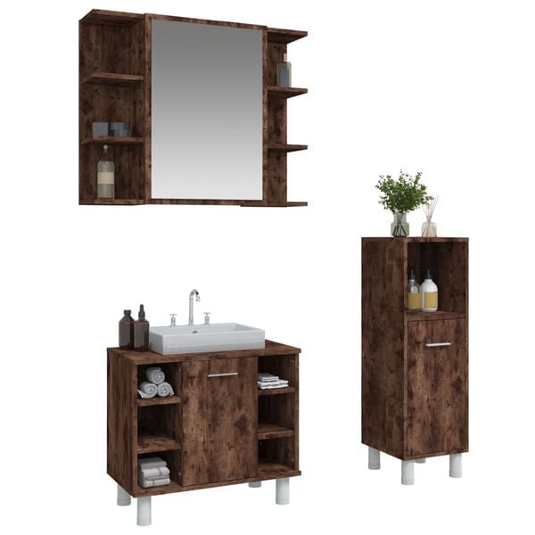 vidaXL 3 Piece Bathroom Cabinet Set Smoked Oak Engineered Wood