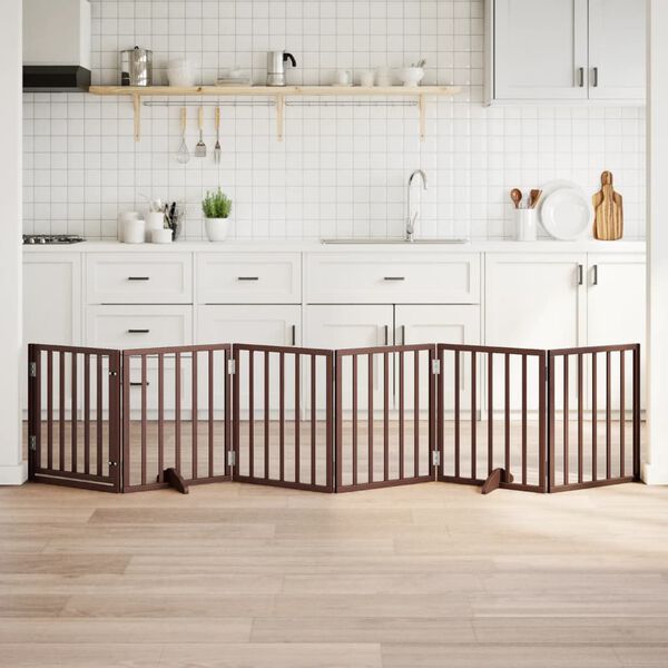 vidaXL Dog Gate with Door Foldable 6 Panels Brown 300 cm Poplar Wood