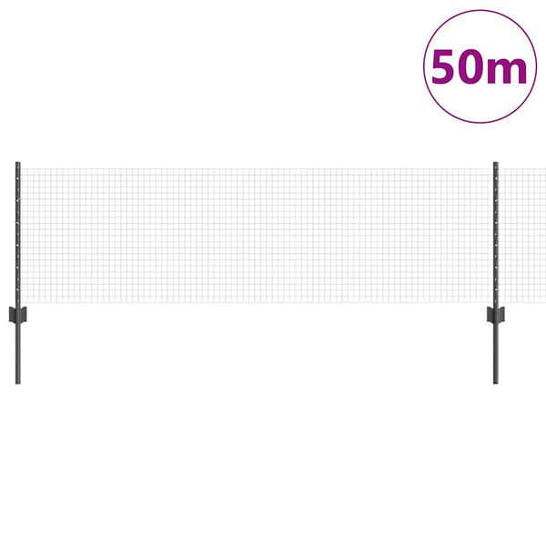 vidaXL Fence with Post Grey 0.6 x 50 m Steel and PVC