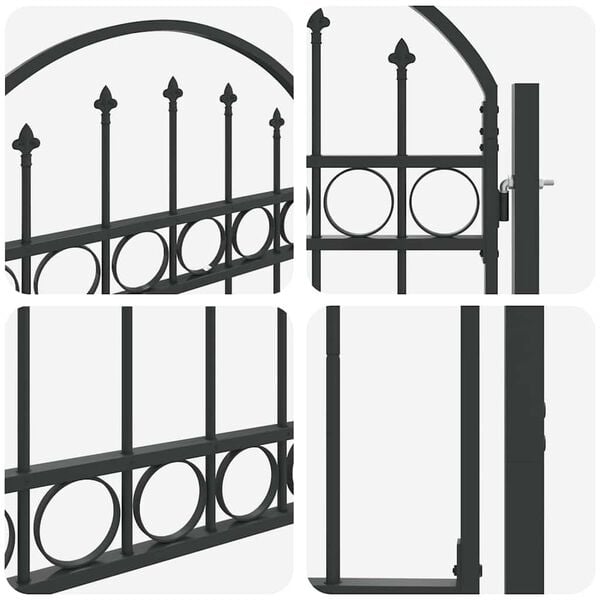 vidaXL Fence Gate with Arched Top Steel 104x125 cm Black