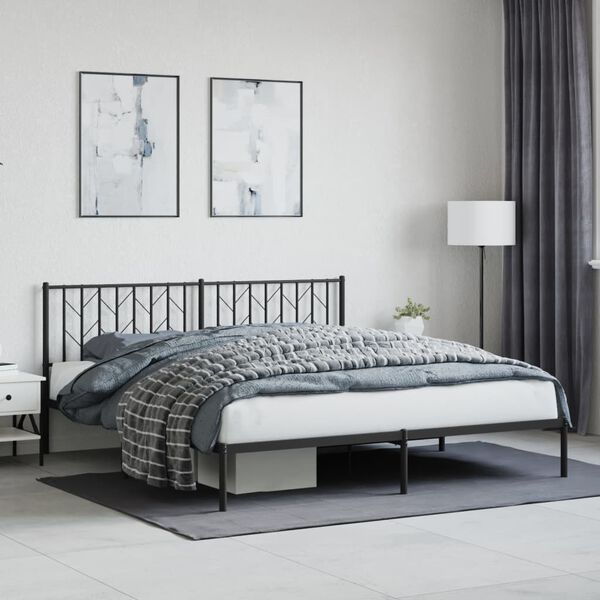 vidaXL Metal Bed Frame without Mattress with Headboard Black 183x213cm