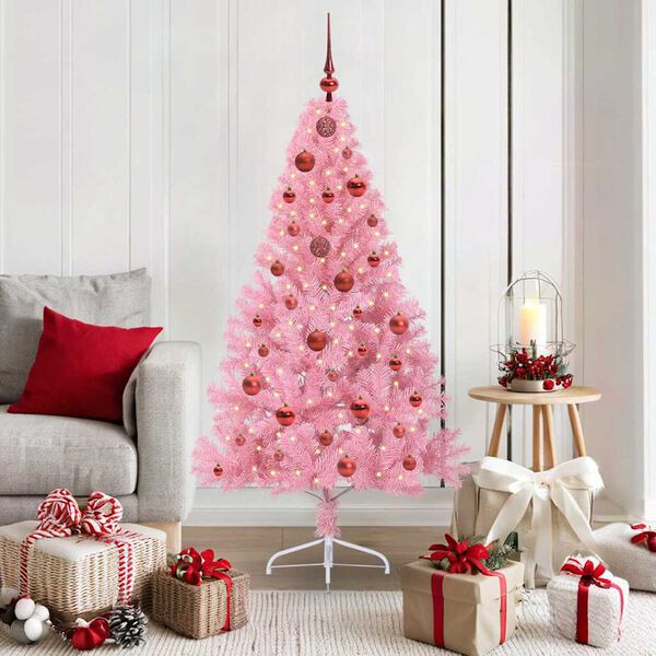 vidaXL Artificial Pre-lit Christmas Tree with 150 LEDs Pink 150 cm PVC