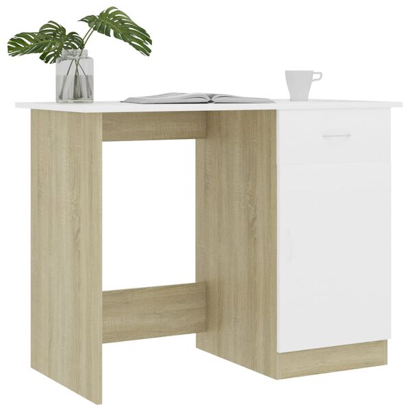 vidaXL Desk White and Sonoma Oak 100x50x76 cm Engineered Wood