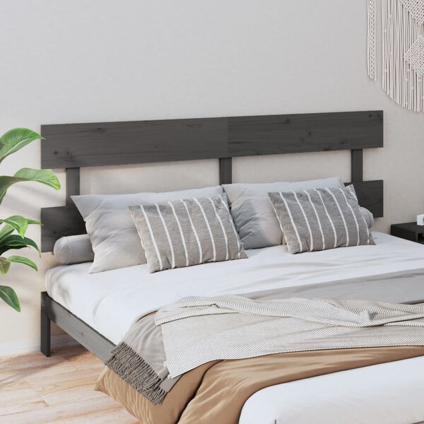 vidaXL Bed Headboard Grey 204x3x81 cm Solid Wood Pine