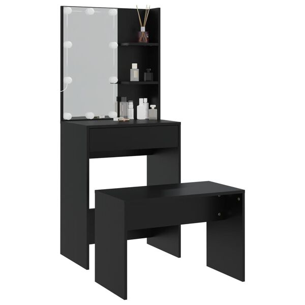 vidaXL Dressing Table Set with LED Black Engineered Wood