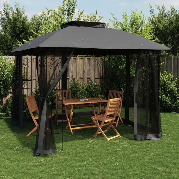 vidaXL Gazebo with Double Roof and Mesh Walls Anthracite 2.94x2.94 m Steel