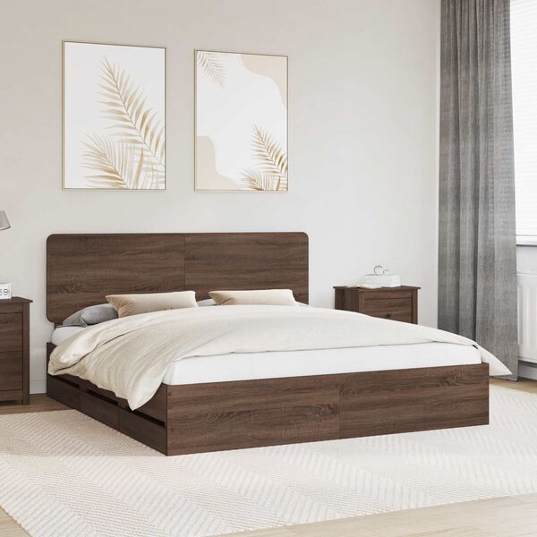 vidaXL Bed Frame with Drawer Brown Oak 200 x 200 cm Engineer Wood