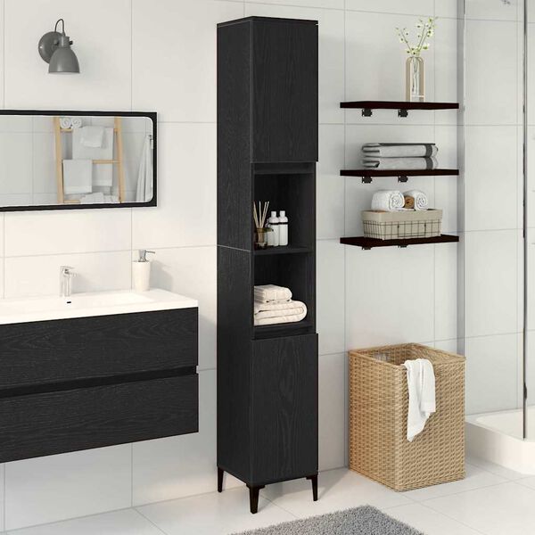 vidaXL Bathroom Cabinet Black Oak 30 x 30 x 190 cm Engineered Wood