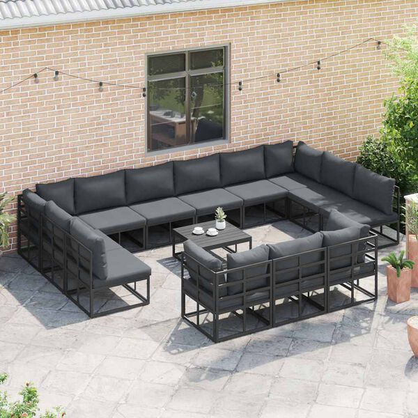 vidaXL Garden Sofa Set with Cushion 14 pcs Black Aluminium