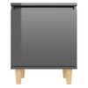 vidaXL Bed Cabinet with Solid Wood Legs High Gloss Grey 40x30x50 cm