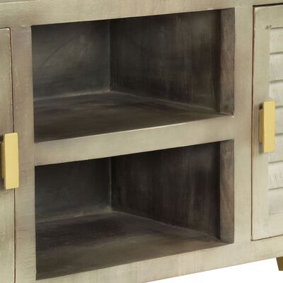 vidaXL TV Cabinet Solid Mango Wood Grey with Brass 110x30x48 cm