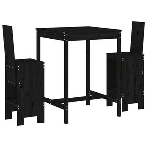 vidaXL 3 Piece Garden Bar Set Black Solid Wood Pine