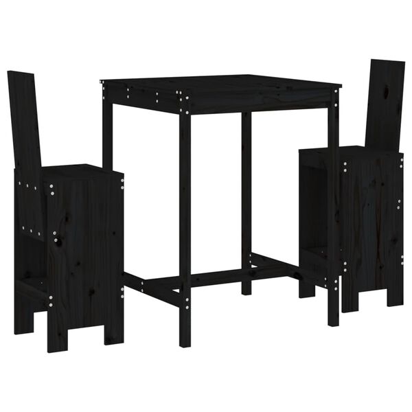 vidaXL 3 Piece Garden Bar Set Black Solid Wood Pine