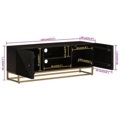 vidaXL TV Cabinet Black 110x30x40 cm Solid Wood Mango and Iron