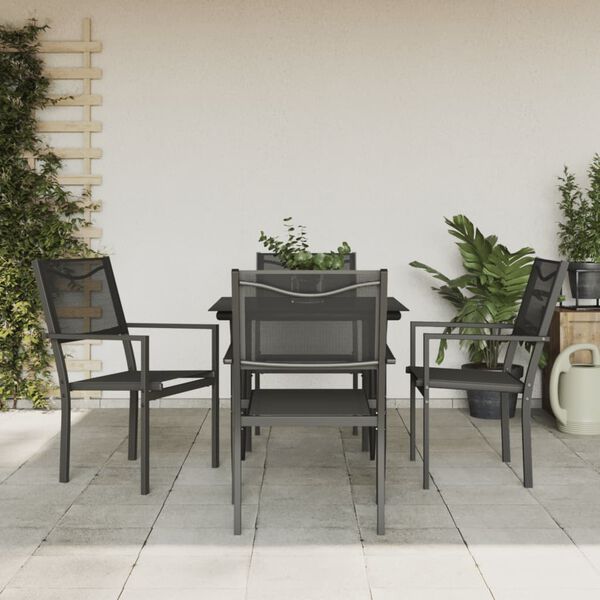 vidaXL 5 Piece Garden Dining Set Black Steel and Textilene