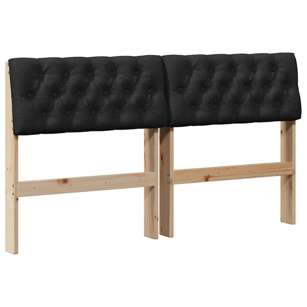 vidaXL Upholstered Headboard Black 160 cm Solid Pine Wood