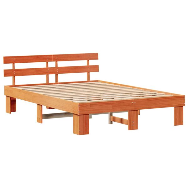 vidaXL Bed Frame with Headboard Wax Brown 150 x 200 cm Solid Pine Wood