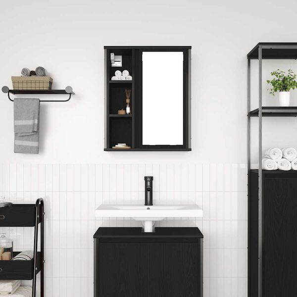 vidaXL Bathroom Wall Cabinet with Mirror Black Oak 50x21x60 cm