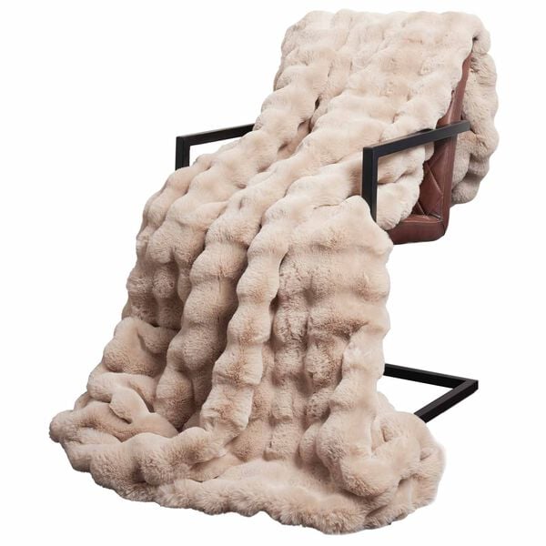 vidaXL Faux Rabbit Fur Blanket Beige 130 x 150 cm Polyester