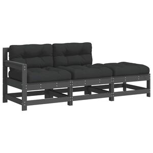 vidaXL 3 Piece Garden Lounge Set with Cushions Grey Solid Wood