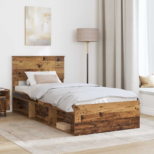 vidaXL Bed Frame with Headboard Old Wood 90 x 190 cm Solid Pine Wood