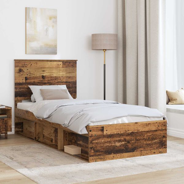 vidaXL Bed Frame with Headboard Old Wood 90 x 190 cm Solid Pine Wood