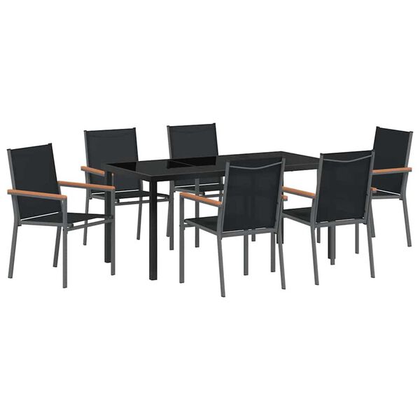 vidaXL Garden Dining Set 7 pcs Black Powder-coated Steel