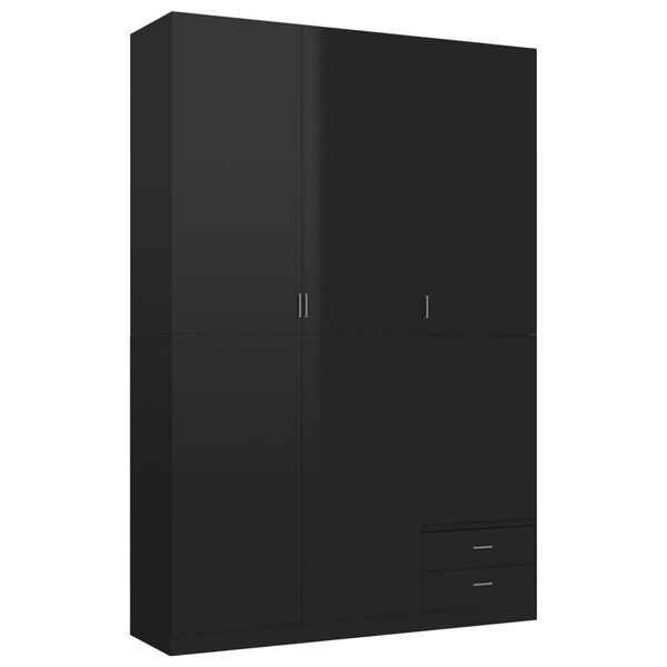 vidaXL 3-Door Wardrobe High Gloss Black 120x50x180 cm Engineered Wood