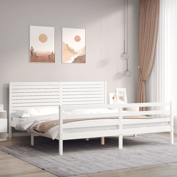 vidaXL Bed Frame without Mattress White Super King Size Solid Wood