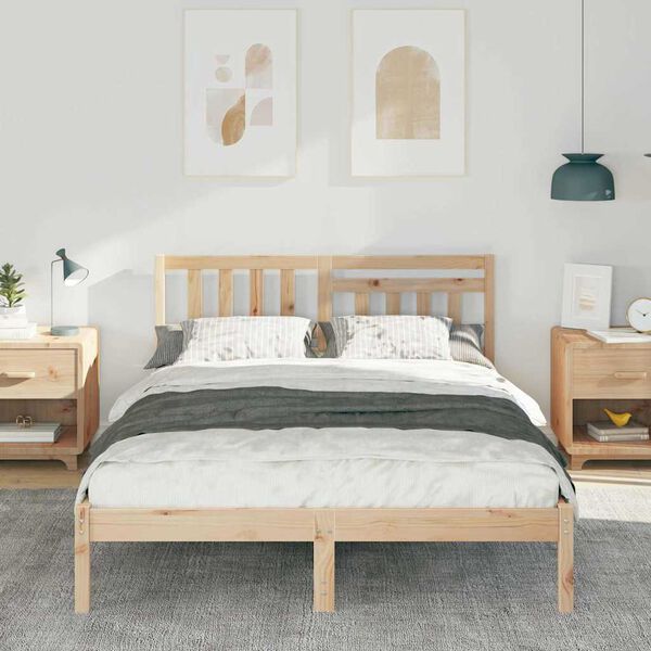 vidaXL Bed Frame with Headboard Brown 120 x 190 cm Solid Pine Wood
