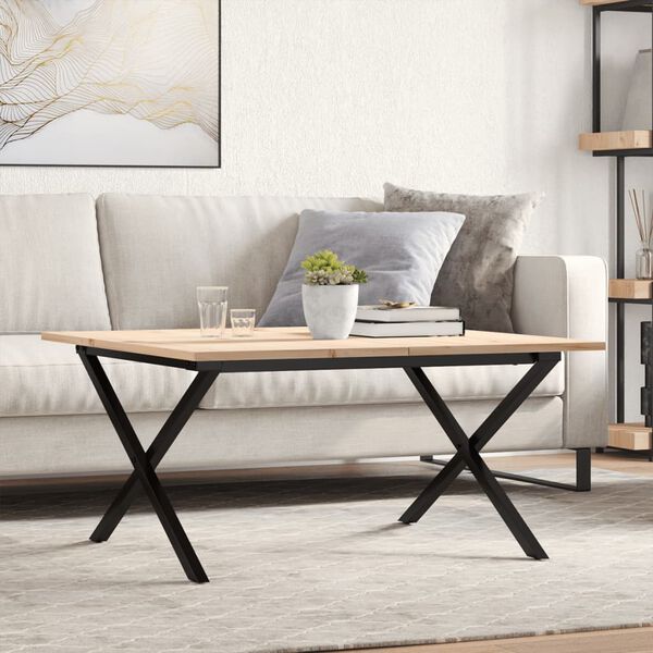 vidaXL Coffee Table X-Frame 90x90x45 cm Solid Wood Pine and Steel