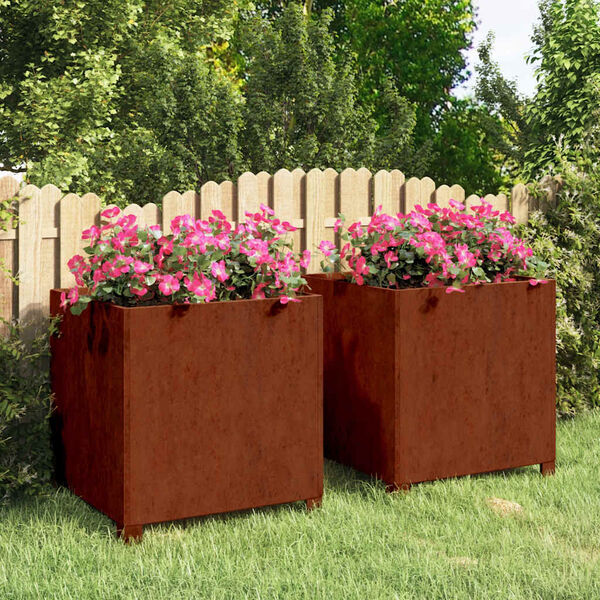 vidaXL Planters with Legs 2 pcs Rusty 50x50x50 cm Corten Steel