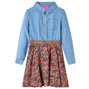 vidaXL Kids' Dress with Long Sleeves Navy and Denim Blue 104