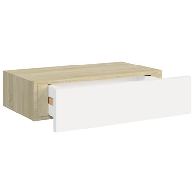 vidaXL Wall-mounted Drawer Shelf Oak and White 40x23.5x10cm MDF
