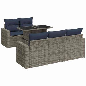vidaXL 6 Piece Garden Sofa Set with Cushions Grey Poly Rattan Acacia