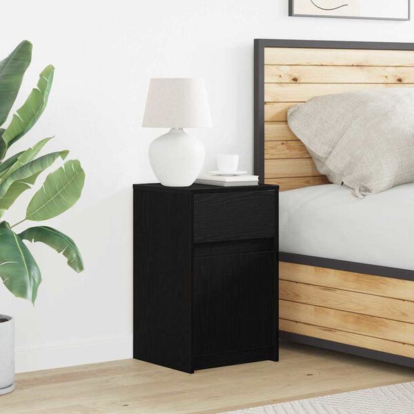 vidaXL LED Bedside Cabinet with Drawer 2 pcs Black oak 38 x 34 x 61 cm