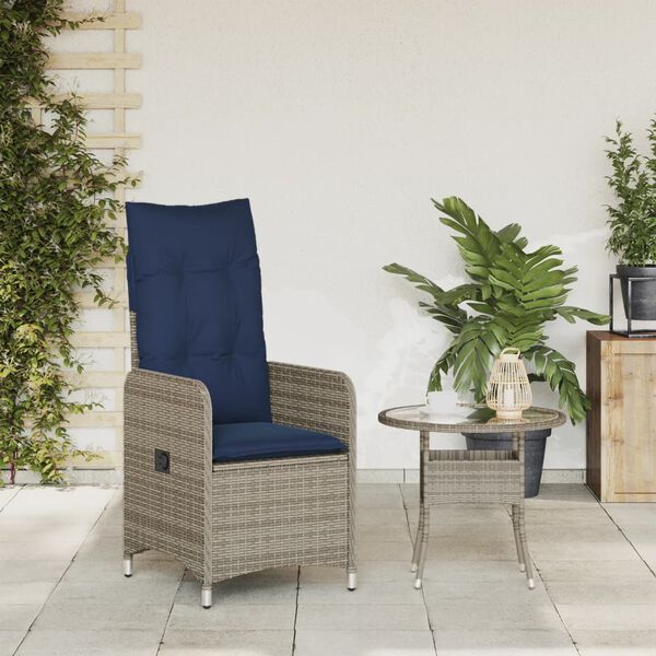 vidaXL Reclining Garden Chair with Cushions Grey Poly Rattan