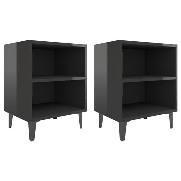 vidaXL Bed Cabinets with Metal Legs 2 pcs High Gloss Black 40x30x50 cm